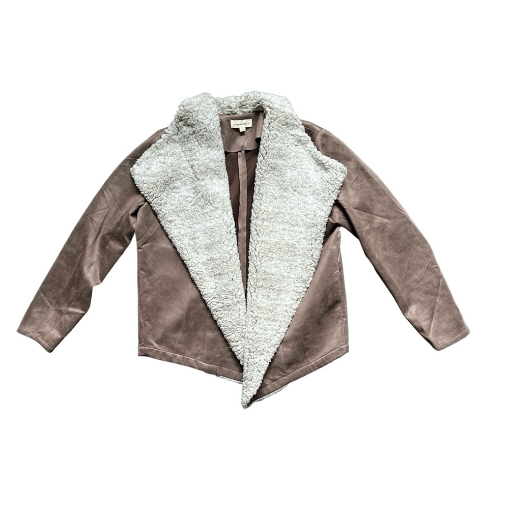 ee:some Jacket Soft Faux Suede Sherpa Open Draped Front Blazer Casual Grey EUC M